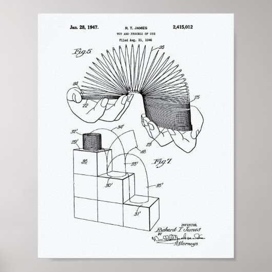 Slinky Speelgoed 1946 Patent Art - Witboek Poster (Voorkant)