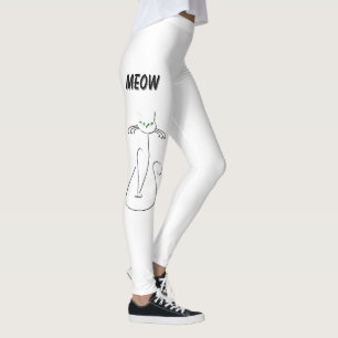 Slinky zwarte kat miauw miauw groene ogen op wit leggings