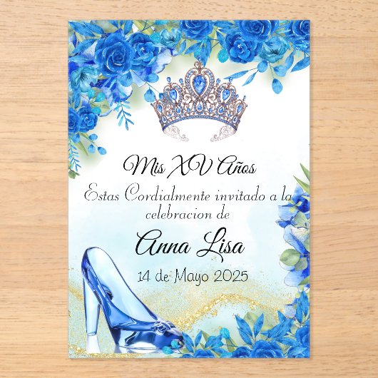 Slipper bleu nuit et Invitation de Crown Quinceañe (Recto)