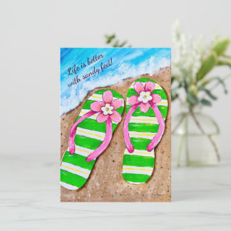 Slippers Strand Leven Plat Notitiekaarten Notitiekaartje