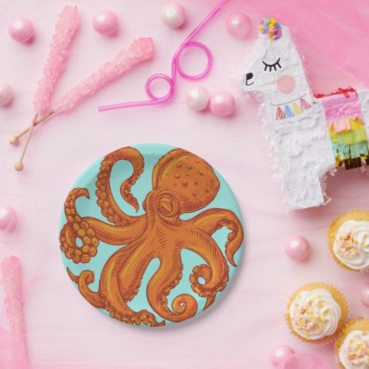 Slippery Zee Creature Ocean Octopus Long Tentacles Papieren Bordje (Feest)