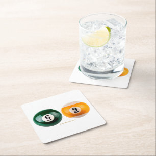 SlipperyJoe 69 harde pooltafel twee biljartballen Vierkante Kartonnen Onderzetter