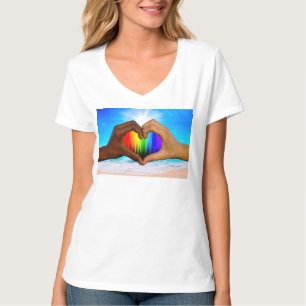 SlipperyJoe levendige regenbooggradiënt hart inter T-shirt