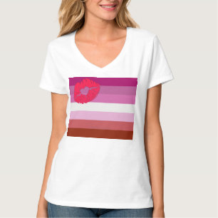 SlipperyJoe lipstick lesbische pridevlag vrouwelij T-shirt