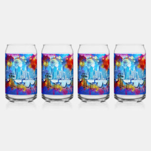 SlipperyJoe NYC graffiti maan omringd door wervele Blikvorm Glas