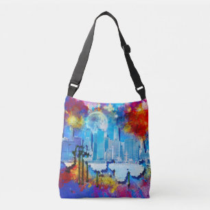 SlipperyJoe NYC graffiti maan omringd door wervele Crossbody Tas