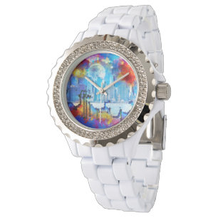 SlipperyJoe NYC graffiti maan omringd door wervele Horloge