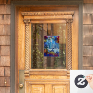 SlipperyJoe NYC graffiti maan omringd door wervele Raamsticker