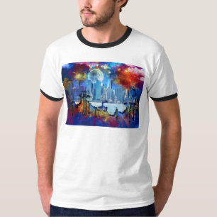 SlipperyJoe NYC graffiti maan omringd door wervele T-shirt