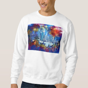 SlipperyJoe NYC graffiti maan omringd door wervele Trui