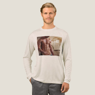 SlipperyJoe shirtloos gespierde man sixpack buiksp Tri-Blend Shirt