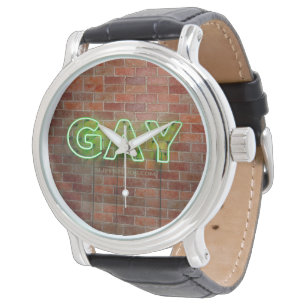 SlipperyJoe verlichte gay neonbord helder levendig Horloge