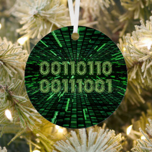 SlipperyJoe's 69 binaire code levendige groene com Metalen Ornament