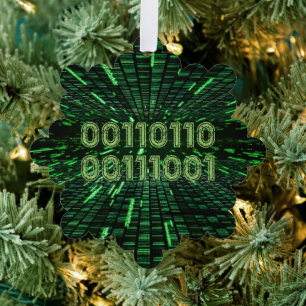SlipperyJoe's 69 binaire code levendige groene com Ornament Kaart