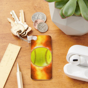 SlipperyJoe's artistieke Softball op vuurcadeaus v Sleutelhanger