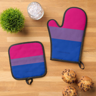 SlipperyJoe's Bisexual Pride Flag lavender-roze bl Ovenwant & Pannenlap Set