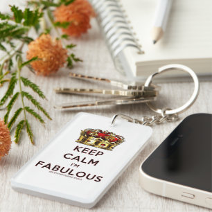 SlipperyJoe's blijf kalm fabulous gouden kroon roo Sleutelhanger