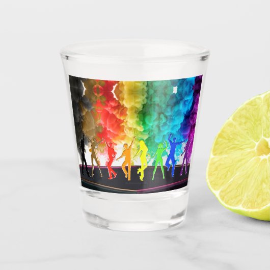SlipperyJoe's Dancing Pride Shadows gay geschenken Shot Glas (Voorkant)