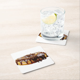 SlipperyJoe's decadente donut bedekt met dikke gla Vierkante Kartonnen Onderzetter