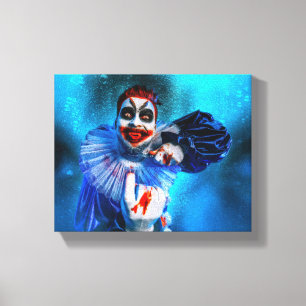 SlipperyJoe's dreigende clown Happy Halloween rood Canvas Afdruk