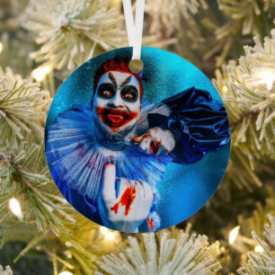 SlipperyJoe's dreigende clown Happy Halloween rood Metalen Ornament