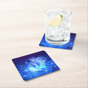 SlipperyJoe's elektrische thrill Nieuwjaarsavond k Vierkante Kartonnen Onderzetter