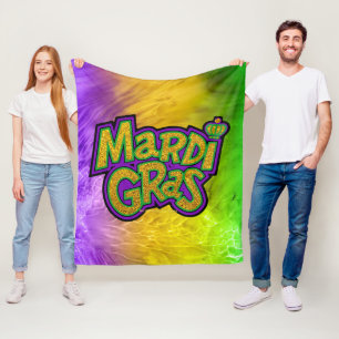 SlipperyJoe's feestelijke Mardi Gras-thema kroon v Fleece Deken