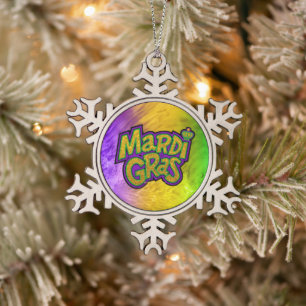 SlipperyJoe's feestelijke Mardi Gras-thema kroon v Tin Sneeuwvlok Ornament