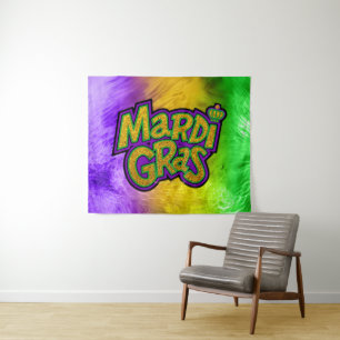 SlipperyJoe's feestelijke Mardi Gras-thema kroon v Wandkleed