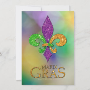 SlipperyJoe's feestelijke Mardi Gras-thema paarse Feestdagenkaart