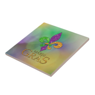 SlipperyJoe's feestelijke Mardi Gras-thema paarse Tegeltje