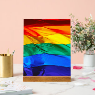 SlipperyJoe's gay pride vlag zwaaiend rood oranje  Acryl Bord