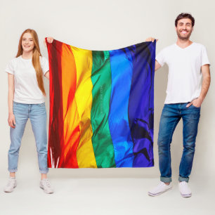 SlipperyJoe's gay pride vlag zwaaiend rood oranje  Fleece Deken