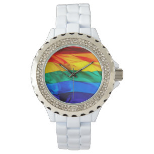 SlipperyJoe's gay pride vlag zwaaiend rood oranje Horloge