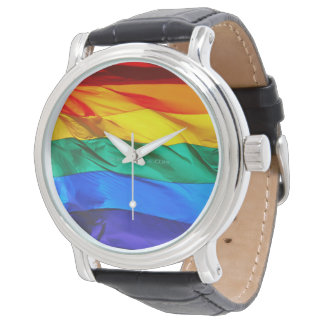 SlipperyJoe's gay pride vlag zwaaiend rood oranje Horloge
