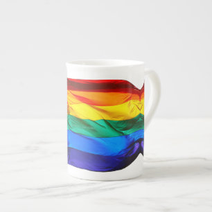 SlipperyJoe's gay pride vlag zwaaiend rood oranje  Porselein Kop