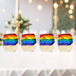 SlipperyJoe's gay pride vlag zwaaiend rood oranje Wijnglas Zonder Voet