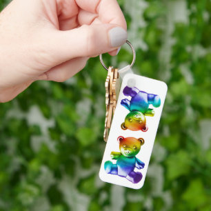 SlipperyJoe's geborstelde metalen teddybeer regenb Sleutelhanger