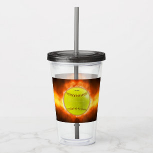 SlipperyJoe's gele softbal vuurbal vlammen rasp Acryl Drinkbeker