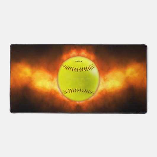 SlipperyJoe's gele softbal vuurbal vlammen rasp Bureaumat (Voorkant)