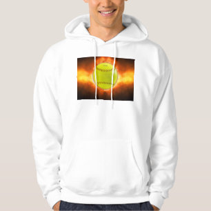 SlipperyJoe's gele softbal vuurbal vlammen rasp Hoodie