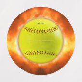 SlipperyJoe's gele softbal vuurbal vlammen rasp Labels (Design 2)