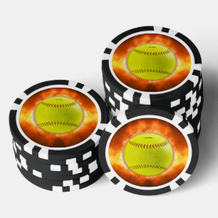 SlipperyJoe's gele softbal vuurbal vlammen rasp Poker Chips