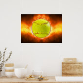 SlipperyJoe's gele softbal vuurbal vlammen rasp Poster (Keuken)