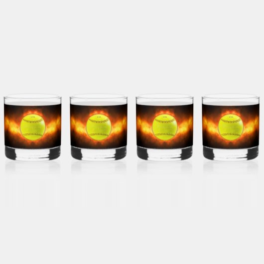 SlipperyJoe's gele softbal vuurbal vlammen rasp Whisky Glas (Achterkant)