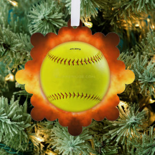 SlipperyJoe's gele softbal vuurbal vlammen raspen Ornament Kaart
