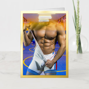 SlipperyJoe's gespierde man bult zes-pack gym trai Folie Wenskaart
