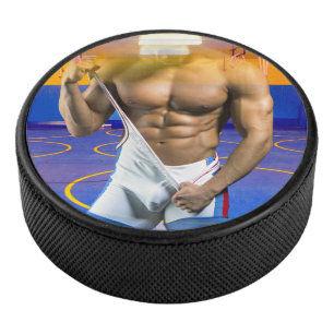 SlipperyJoe's gespierde man bult zes-pack gym trai Hockey Puck