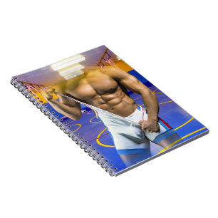 SlipperyJoe's gespierde man bult zes-pack gym trai Notitieboek