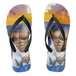 SlipperyJoe's gespierde man bult zes-pack gym trai Teenslippers